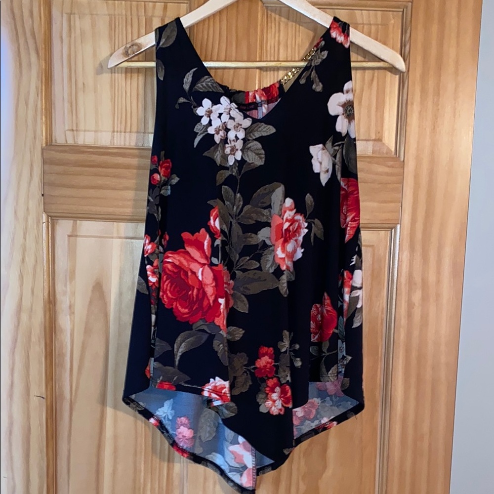 Floral Sleeveless Black Top